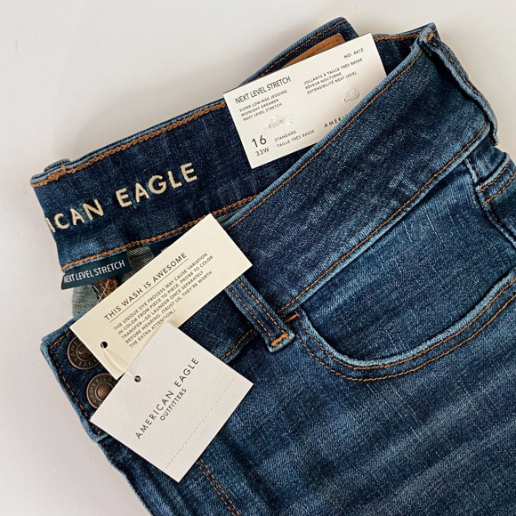 Y2K 00s 90s Low Rise Jeggings Dark Blue Skinny Jeans 16 Flap Pockets Flattering - Picture 9 of 12